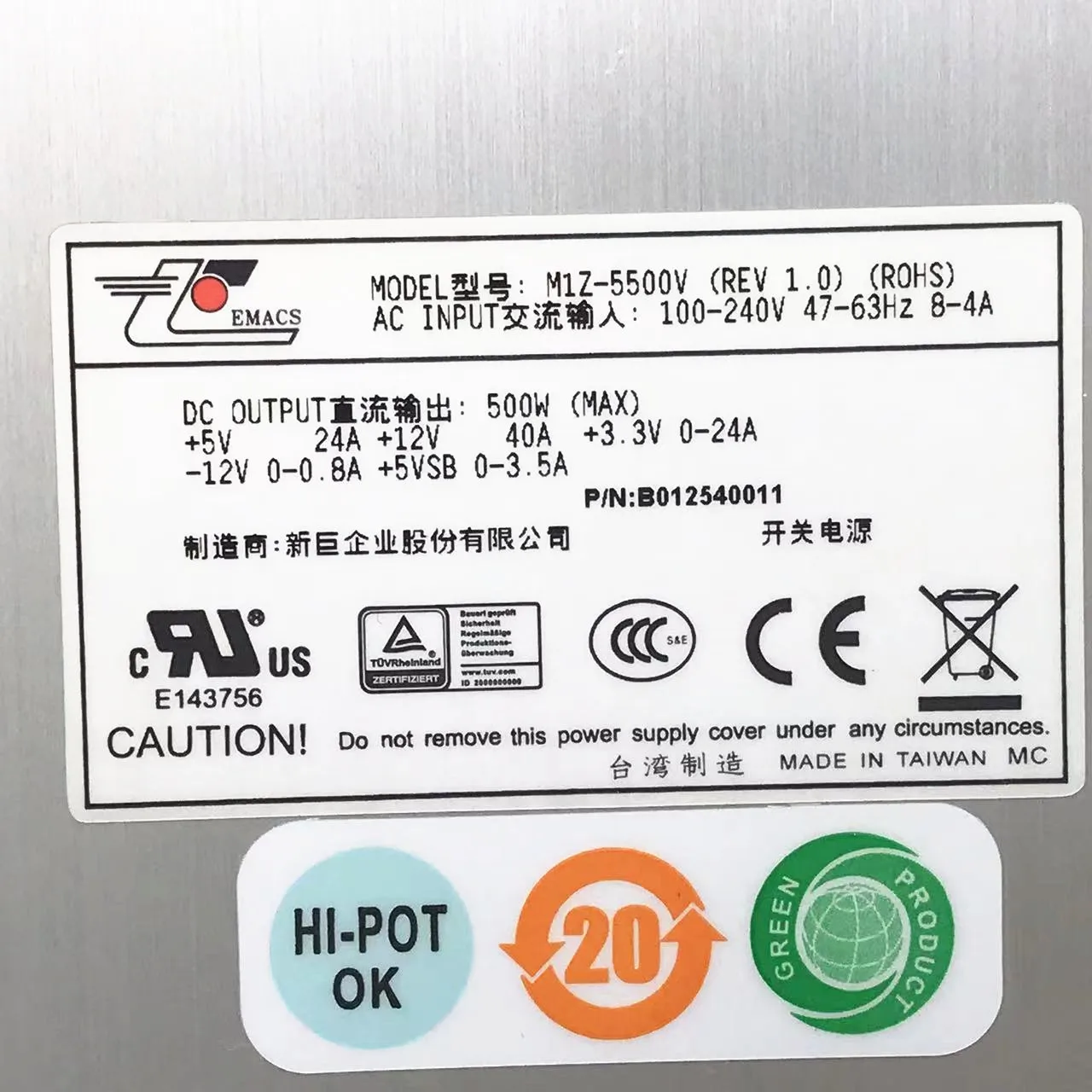 EMACS Zippy M1Z-5500V Server Power Supply 500W
EMACS Zippy M1Z-5500V Server Power Supply 500W