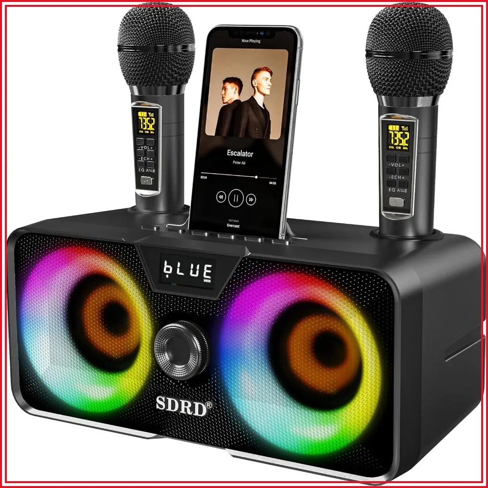 Karaoke Machine with 2 Wireless Mics, Bluetooth Speaker, LED Lights for Home Party
Karaoke Machine with 2 Wireless Mics, Bluetooth Speaker, LED Lights for Home Party