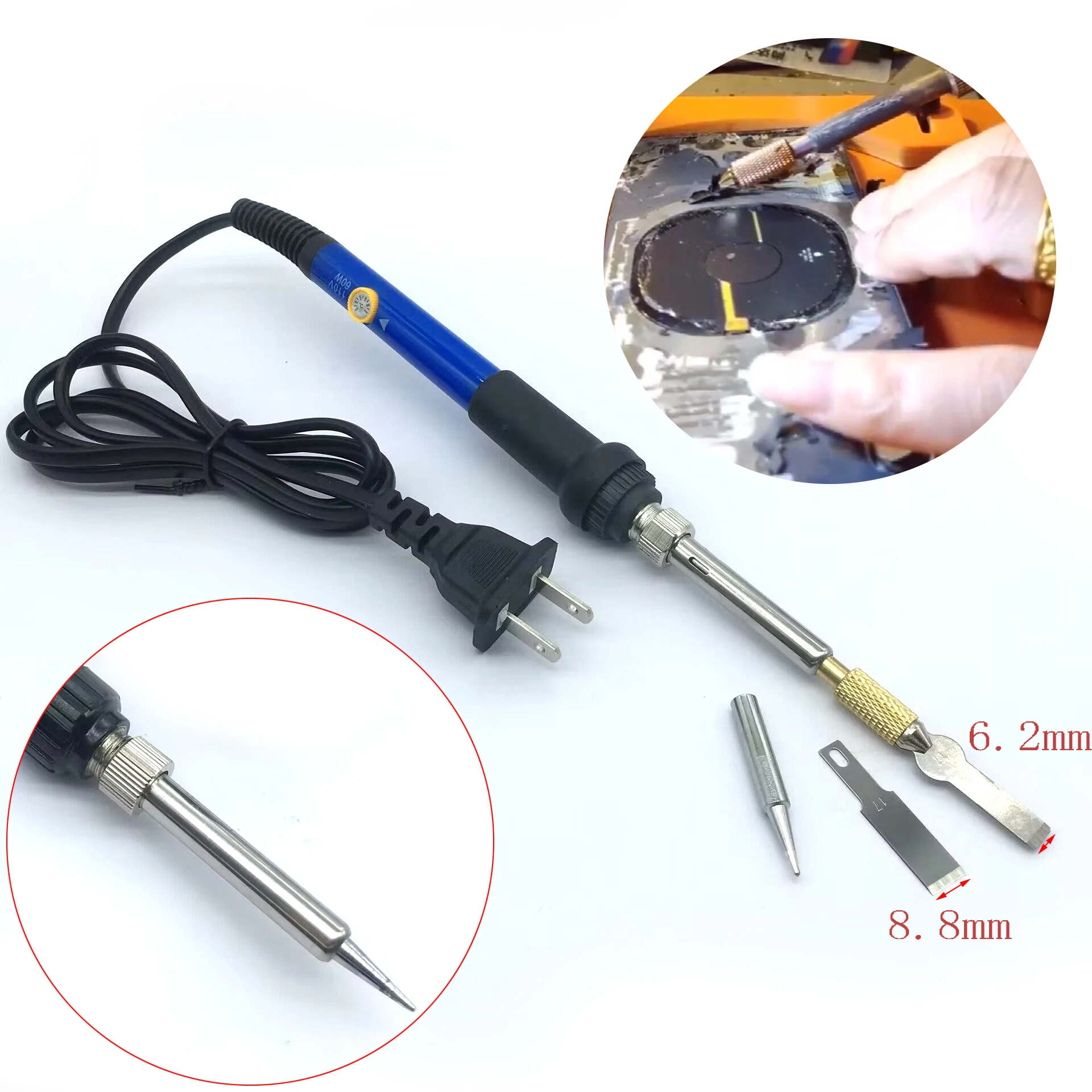 110v 8.8/6mm Soldering Iron Hot Blade Remover Auto Stripes Tape Stickers For Mobile Phone Glass Back CoverRemoval Cleaning Tool
110v 8.8/6mm Soldering Iron Hot Blade Remover Auto Stripes Tape Stickers For Mobile Phone Glass Back CoverRemoval Cleaning Tool
