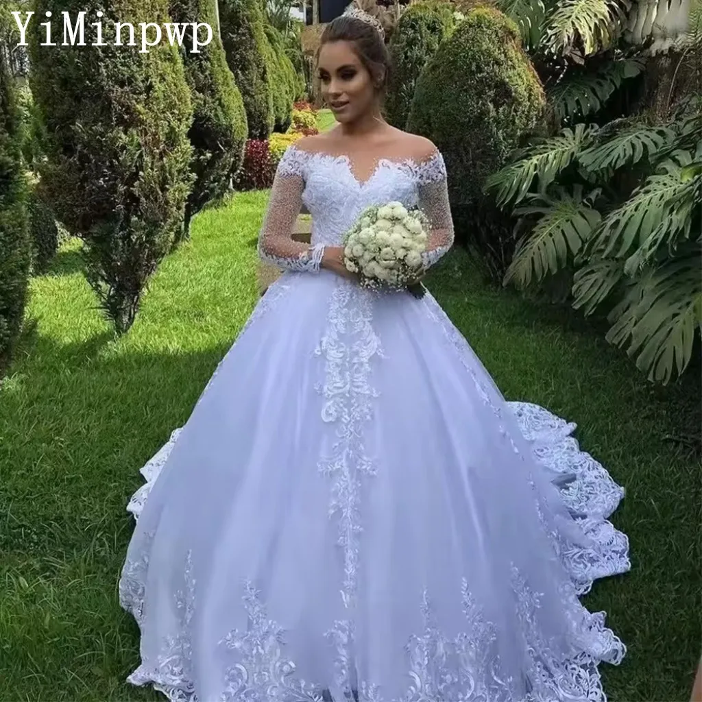 2025 White Wedding Dresses for Bride Sheer Neck Long Sleeve Lace Appliques Beads Garden Bridal Gowns robes de mariee Customized 
2025 White Wedding Dresses for Bride Sheer Neck Long Sleeve Lace Appliques Beads Garden Bridal Gowns robes de mariee Customized