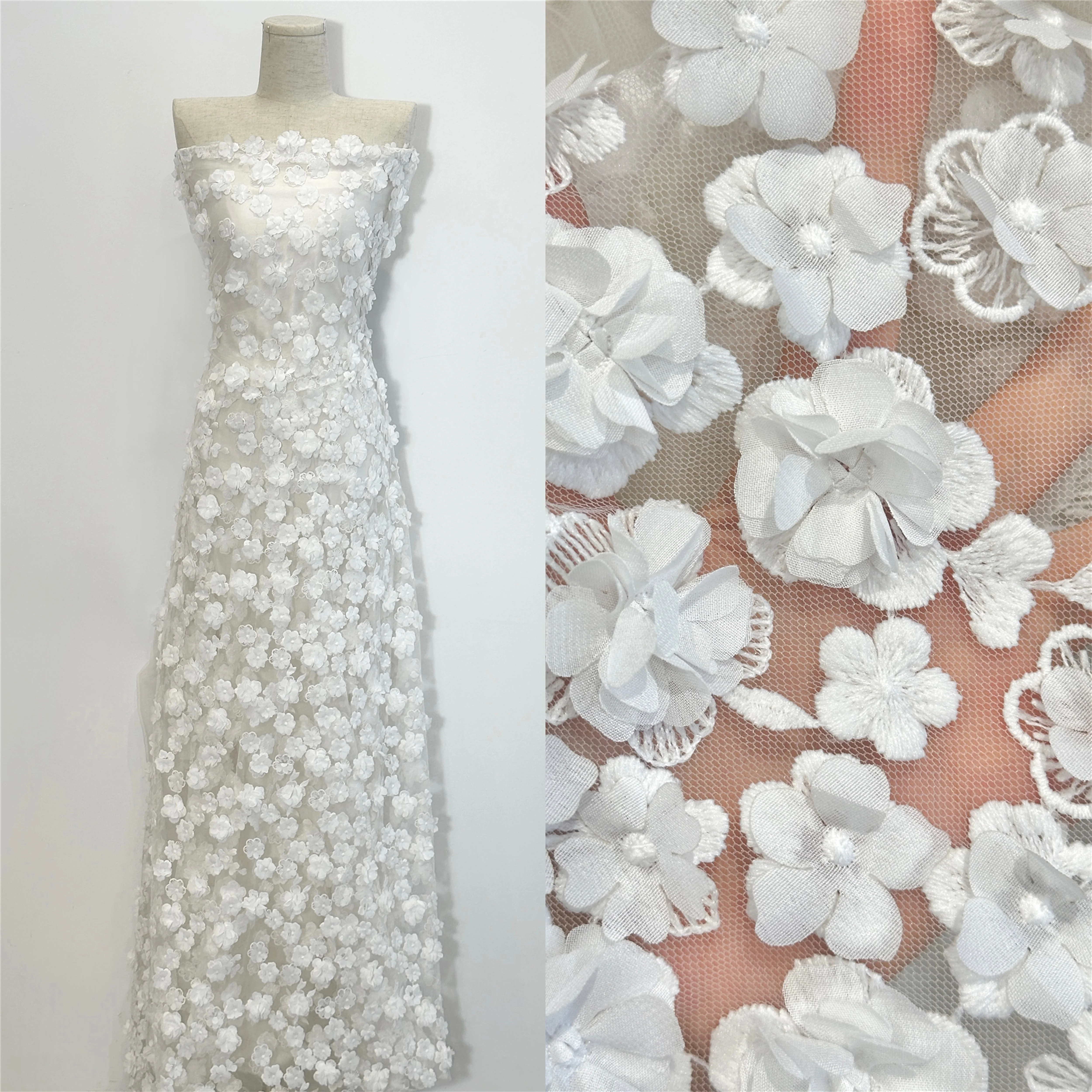 White Color 3D Flowers Lace African Bridal Handmade Heavy Net Embroidered Fabric For Weeding Party Dress Making
White Color 3D Flowers Lace African Bridal Handmade Heavy Net Embroidered Fabric For Weeding Party Dress Making