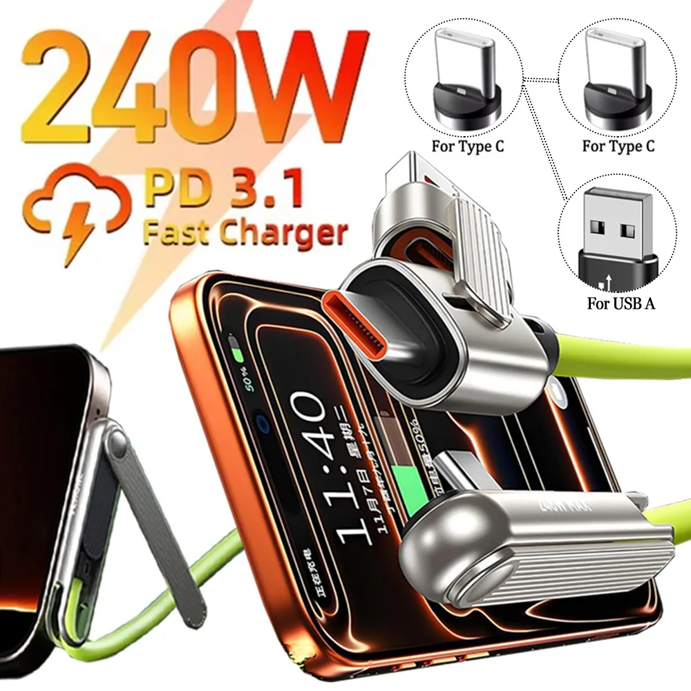 Кабель для быстрой зарядки Type-C на Type-C и USB-A, 240 Вт, с регулируемым держателем для телефона/планшета, для мобильных игр и офисного использования, совместим с iPhone 17, 16, 15
Кабель для быстрой зарядки Type-C на Type-C и USB-A, 240 Вт, с регулируемым держателем для телефона/планшета, для мобильных игр и офисного использования, совместим с iPhone 17, 16, 15