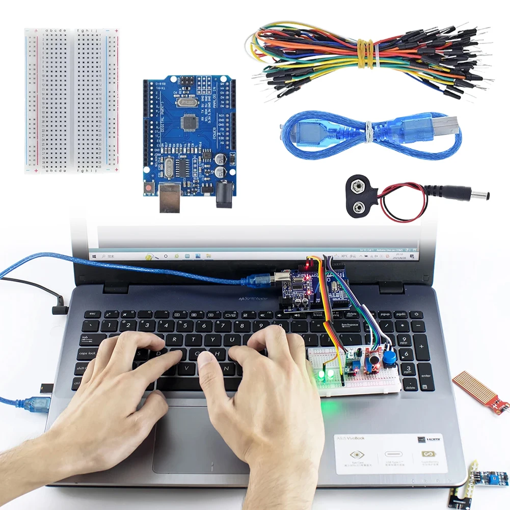 Educational Programming Kit with Breadboard Power Supply Resistors LED Sensors Electronics Basic Starter Kit for Arduino UNO R3
Educational Programming Kit with Breadboard Power Supply Resistors LED Sensors Electronics Basic Starter Kit for Arduino UNO R3