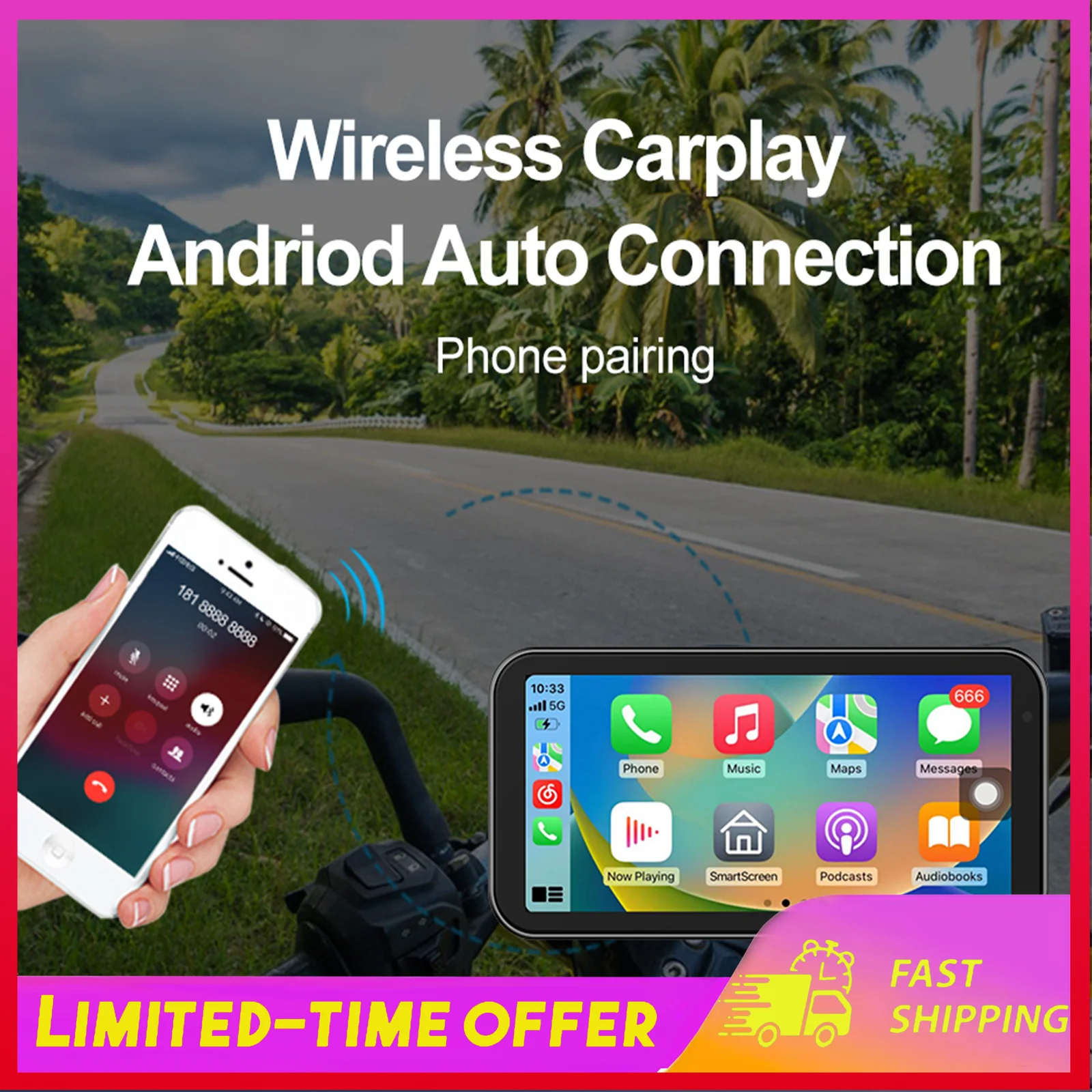 Motorcycle GPS Navigation Screen with Carplay and Android Auto 6.25in Touchscreen Head Unit for Scooter Moped Bluetooth Audio Receiver Support Wifi Hands-free Calling Light-sensing
Motorcycle GPS Navigation Screen with Carplay and Android Auto 6.25in Touchscreen Head Unit for Scooter Moped Bluetooth Audio Receiver Support Wifi Hands-free Calling Light-sensing