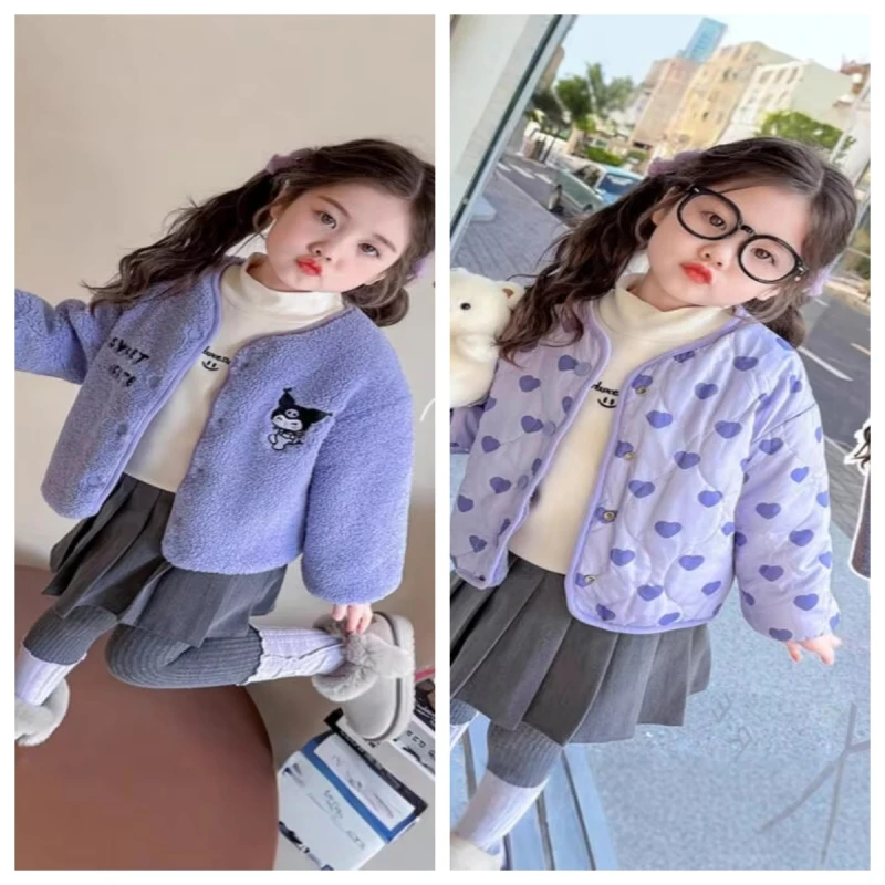 Sanrio Kuromi Double-Sided Baby Kawaii Fur Stylish Coat Girls' Flannel Jacket with Autumn Winter Thickness Casual Outfit Jackets
Sanrio Kuromi Double-Sided Baby Kawaii Fur Stylish Coat Girls' Flannel Jacket with Autumn Winter Thickness Casual Outfit Jackets