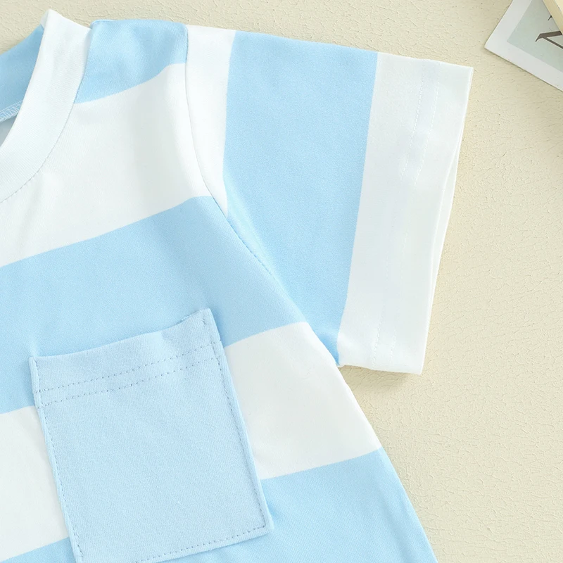 Toddler Baby Boys Summer Outfits Blue White Stripe Short Sleeve T-Shirts Tops Elastic Waist Shorts 2Pcs Clothes Set
Toddler Baby Boys Summer Outfits Blue White Stripe Short Sleeve T-Shirts Tops Elastic Waist Shorts 2Pcs Clothes Set