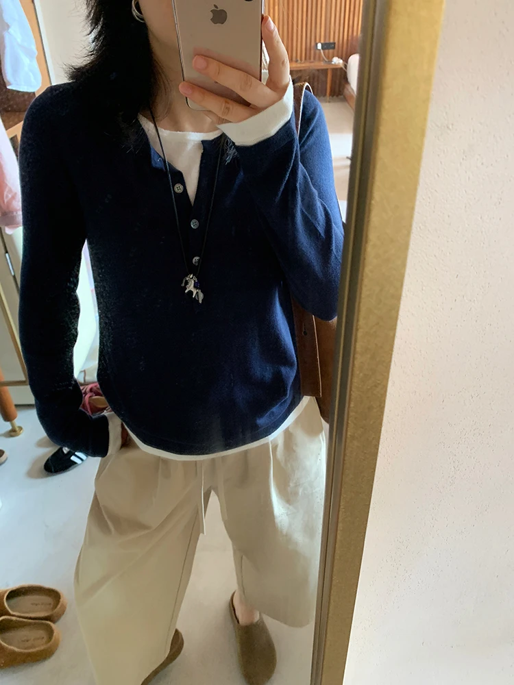 Женский вязаный пуловер из шерсти и кашемира для ранней осени, с цветовыми блоками, в повседневном стиле, с длинным рукавом и круглым вырезом
Женский вязаный пуловер из шерсти и кашемира для ранней осени, с цветовыми блоками, в повседневном стиле, с длинным рукавом и круглым вырезом