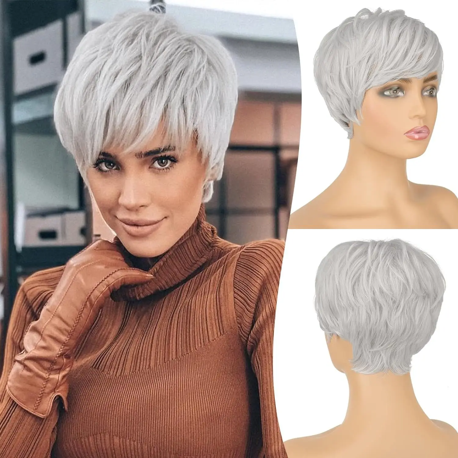European and American Women's Fashion Synthetic Wig, Ash White Side-Parted Short Straight Hair Wig, Daily Accessory
European and American Women's Fashion Synthetic Wig, Ash White Side-Parted Short Straight Hair Wig, Daily Accessory