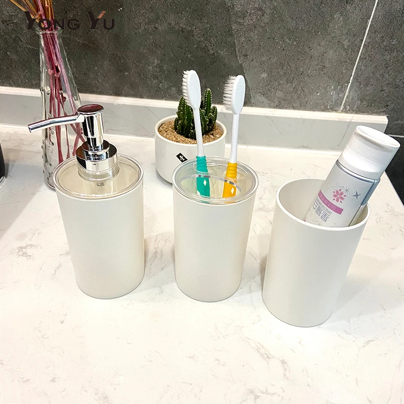3Pcs Plastic Bathroom Accessorie Soap Dispenser Toothbrush Holder Rinse Mug Set for Washroom Home Decoration
3Pcs Plastic Bathroom Accessorie Soap Dispenser Toothbrush Holder Rinse Mug Set for Washroom Home Decoration