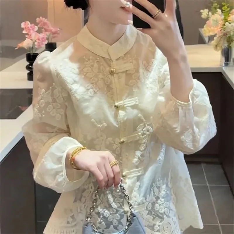 New Chinese Style Buckle Long Sleeved Lace Shirt Spring Spring Women's High-end Light Luxury Design Niche Tops Cardigan Blouse
New Chinese Style Buckle Long Sleeved Lace Shirt Spring Spring Women's High-end Light Luxury Design Niche Tops Cardigan Blouse