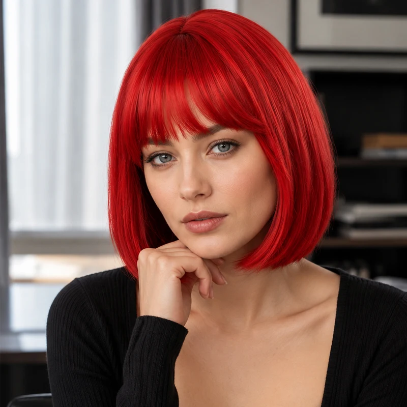 12-inch red bangs wig, women's synthetic material wig, music festival cosplay party look, fashionable, versatile, and smooth.
12-inch red bangs wig, women's synthetic material wig, music festival cosplay party look, fashionable, versatile, and smooth.