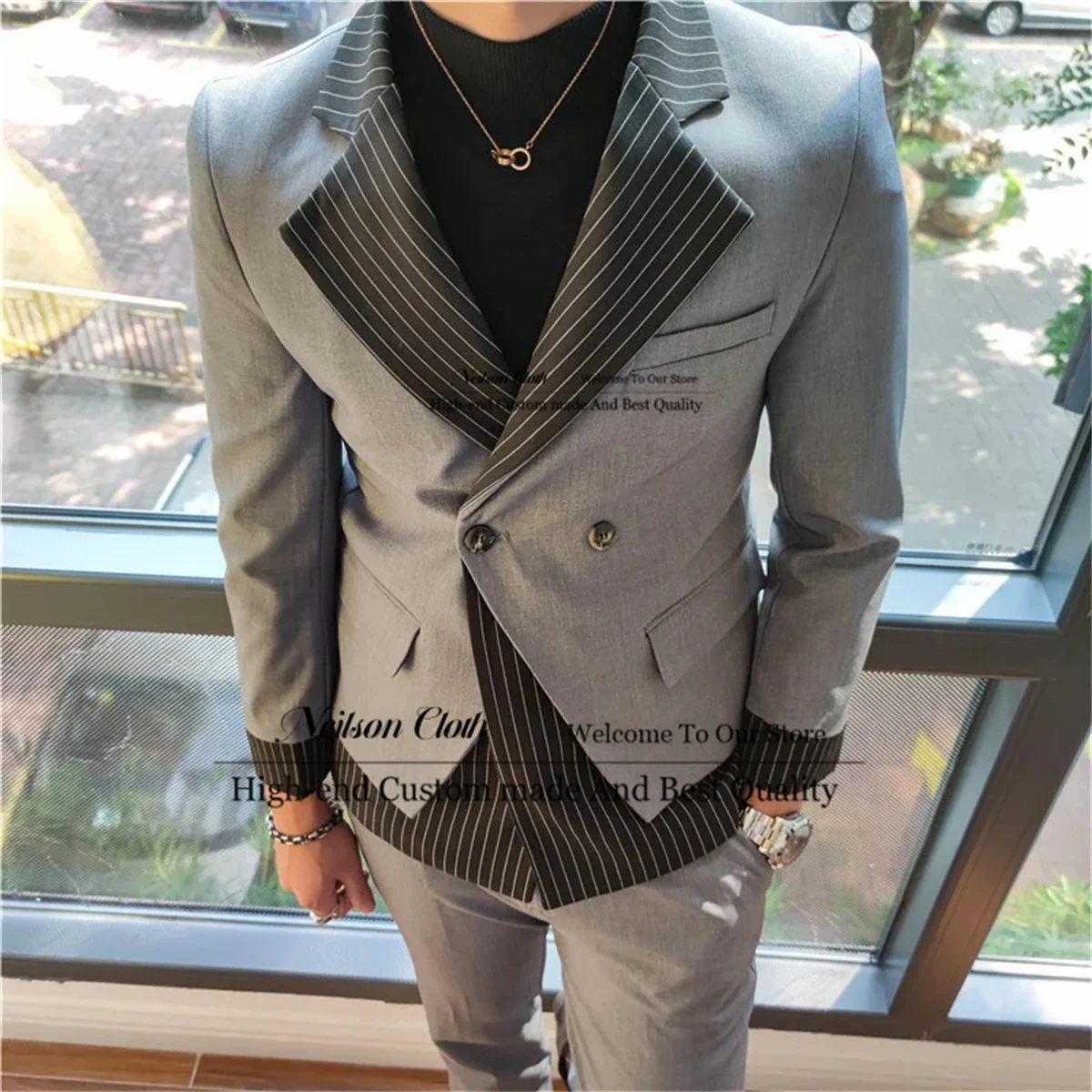 Gray And Black Stripe Notched Lapel Groom Wedding Tuxedos 2 Pcs Sets Double Breasted Men Suits Slim Fit Office Terno Masculino
Gray And Black Stripe Notched Lapel Groom Wedding Tuxedos 2 Pcs Sets Double Breasted Men Suits Slim Fit Office Terno Masculino