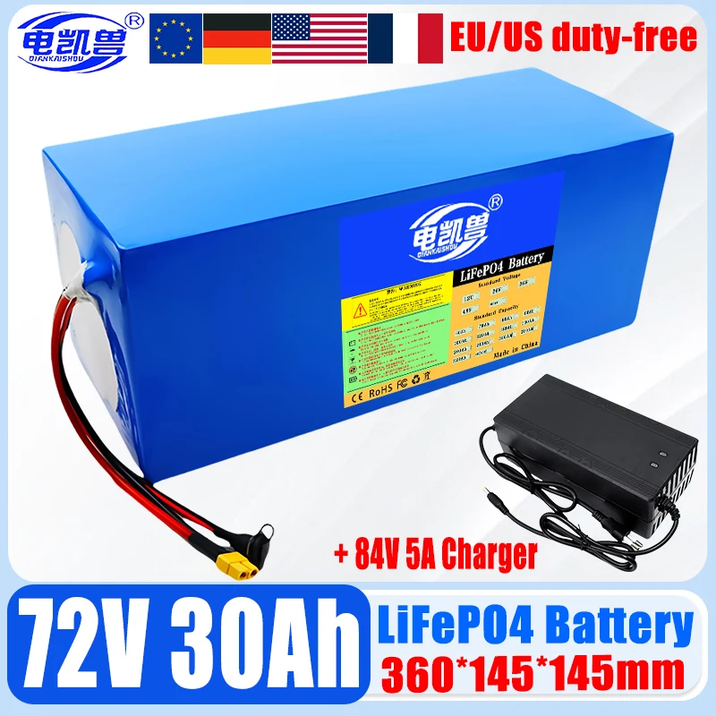 New 72V 30Ah LiFePo4 Battery Rechargeable Battery Pack 32140 22S2P Built in BMS 3600W Motor High Power 84V+5A Charger duty-free
New 72V 30Ah LiFePo4 Battery Rechargeable Battery Pack 32140 22S2P Built in BMS 3600W Motor High Power 84V+5A Charger duty-free