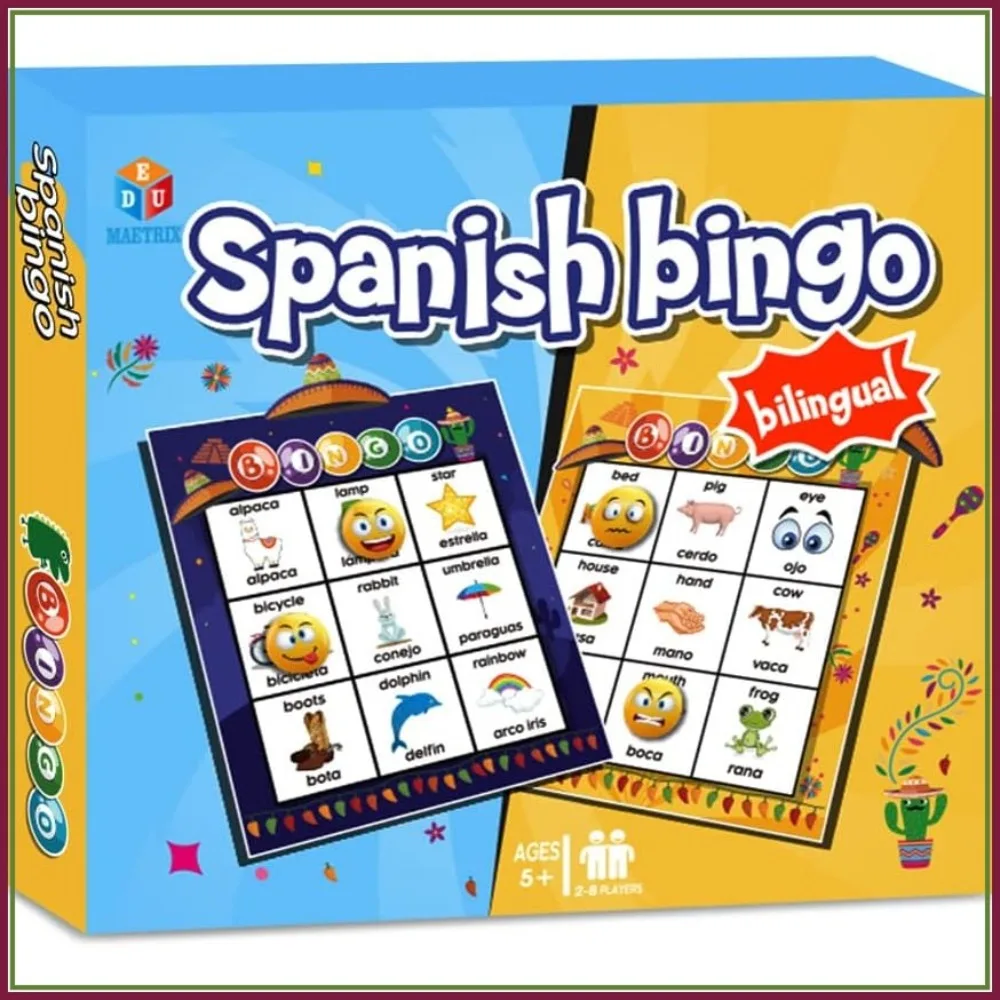 Spanish English Bilingual Bingo with Challenging Cards, Language-Learning Educational Reading Games for Kids Ages 5+
Spanish English Bilingual Bingo with Challenging Cards, Language-Learning Educational Reading Games for Kids Ages 5+