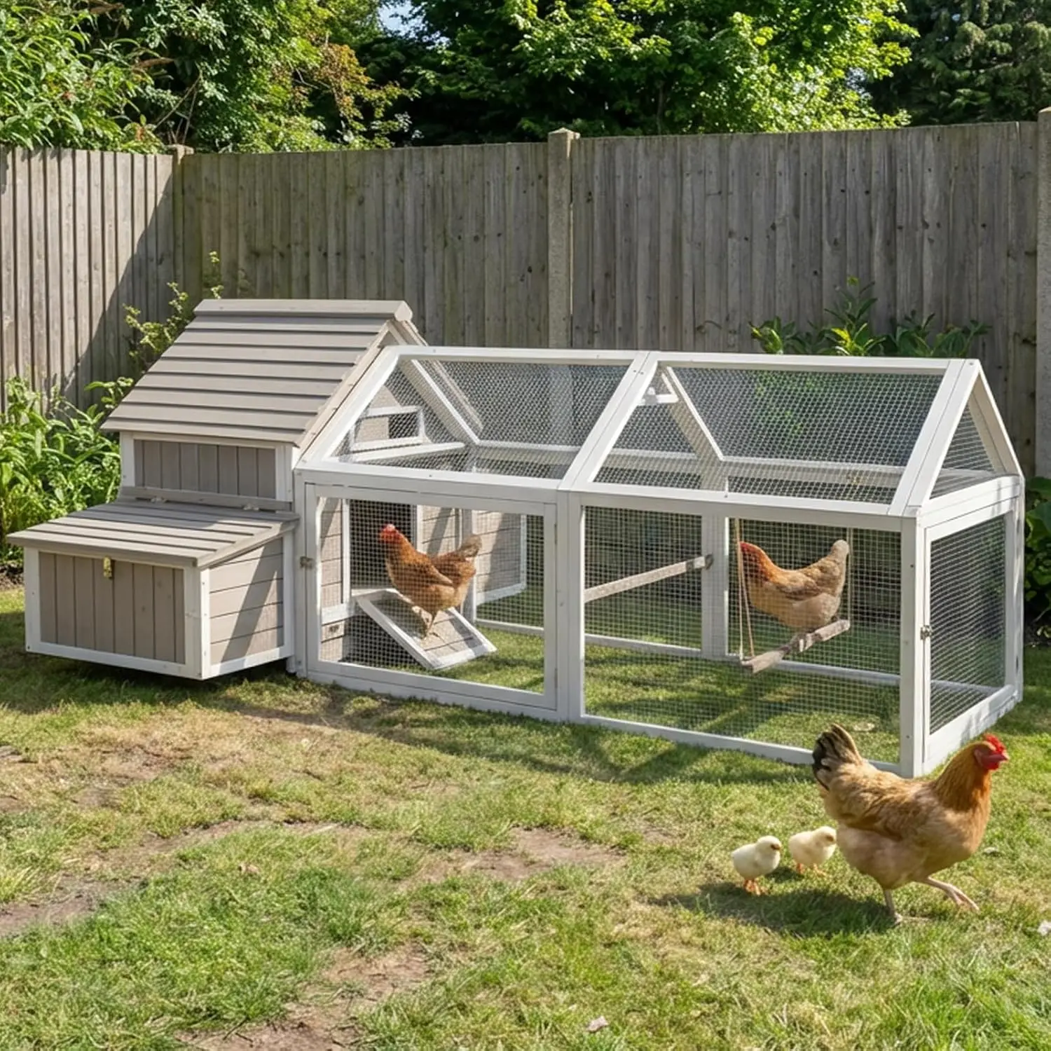 83'' Large Chicken Coop Outdoor with Run, Wooden Chicken Coops with Two Nesting Boxes, Pull-Out Trays, 4 Perches for Backyard, P
83'' Large Chicken Coop Outdoor with Run, Wooden Chicken Coops with Two Nesting Boxes, Pull-Out Trays, 4 Perches for Backyard, P