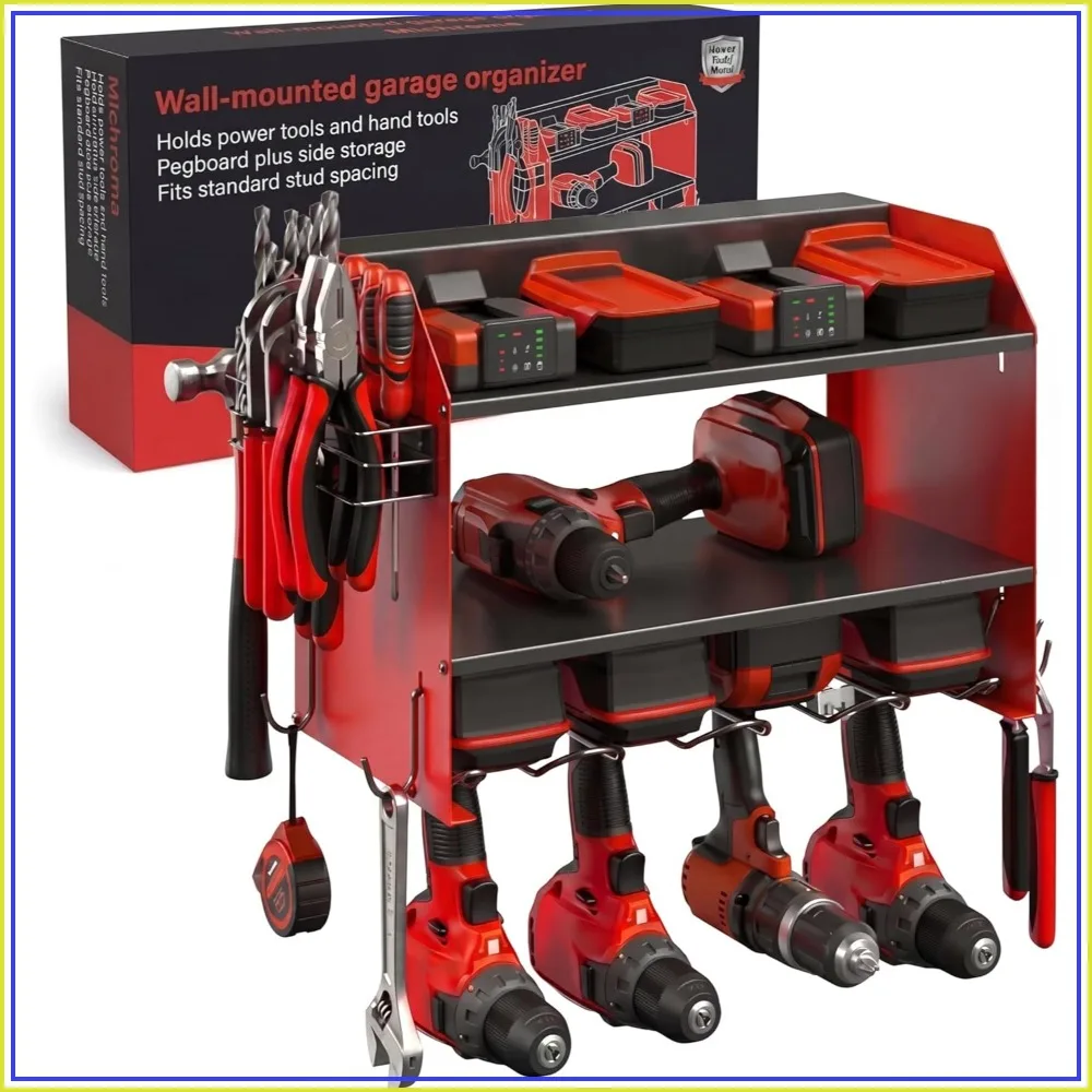Heavy Duty Power Tool Organizer – 4 Drill Holders, Pegboard, Side Racks – Garage Storage Rack for DIYers – Metal Shelf, Easy Install
Heavy Duty Power Tool Organizer – 4 Drill Holders, Pegboard, Side Racks – Garage Storage Rack for DIYers – Metal Shelf, Easy Install