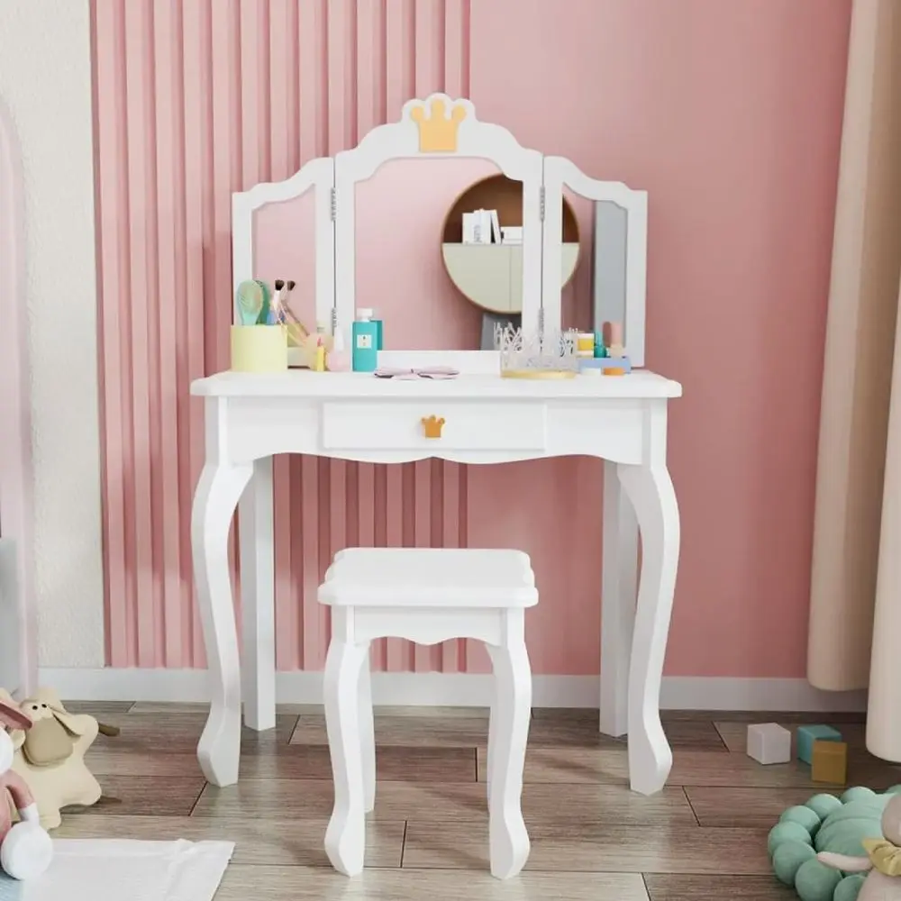 Children's Vanity Table and Chair Set with Folding Mirror, 2-in-1 Makeup Dressing Table for Girls
Children's Vanity Table and Chair Set with Folding Mirror, 2-in-1 Makeup Dressing Table for Girls