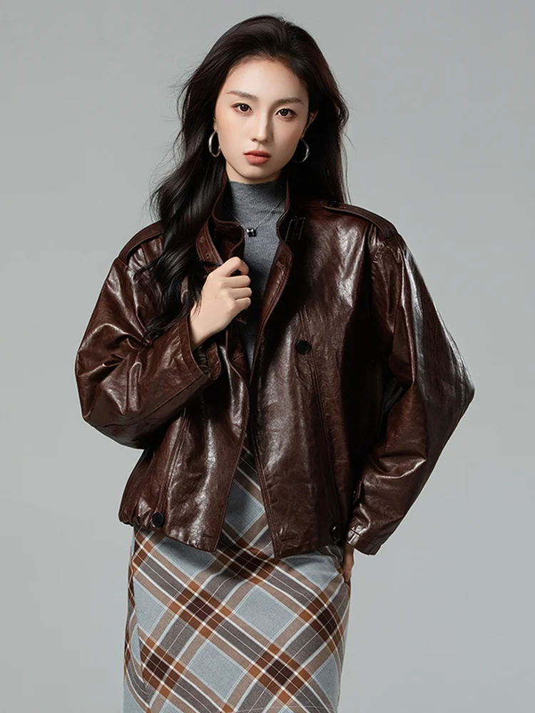 Vintage Short Genuine Leather Jackets for Women Spring Autumn High-end Simple Double Breasted Stand Collar Real Sheepskin Coat
Vintage Short Genuine Leather Jackets for Women Spring Autumn High-end Simple Double Breasted Stand Collar Real Sheepskin Coat