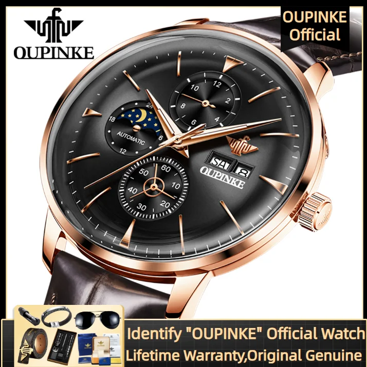 OUPINKE Simple Men's Waterproof Automatic Mechanical Watch Multi-functional Calendar Moon phase Luminous Wristwatches
OUPINKE Simple Men's Waterproof Automatic Mechanical Watch Multi-functional Calendar Moon phase Luminous Wristwatches