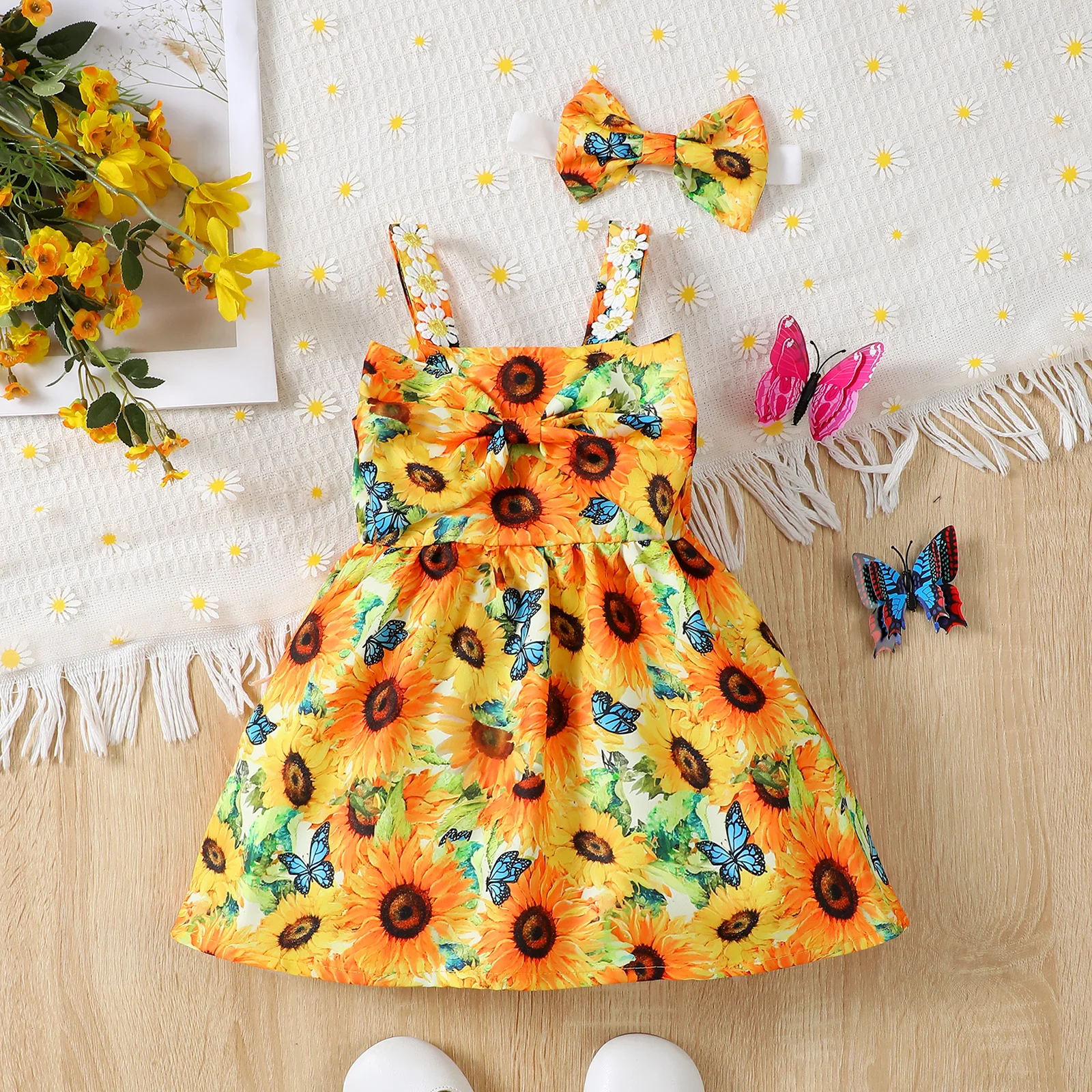 Summer Fashion New Baby Girls Dress Sweet A-Line Dress Pleated Bow Full Printed Sunflower Print Princess Girl Dress
Summer Fashion New Baby Girls Dress Sweet A-Line Dress Pleated Bow Full Printed Sunflower Print Princess Girl Dress