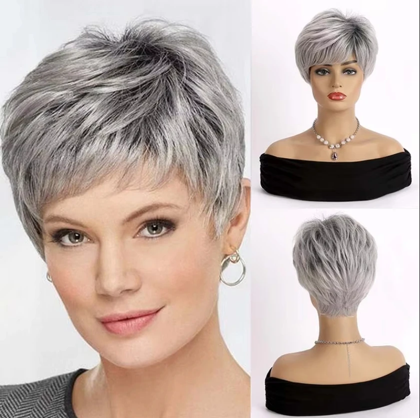 Short Silver Gray Wigs Pixie Cut Synthetic Wigs with Bangs for Black Women High Temperature Daily Fake Hair
Short Silver Gray Wigs Pixie Cut Synthetic Wigs with Bangs for Black Women High Temperature Daily Fake Hair