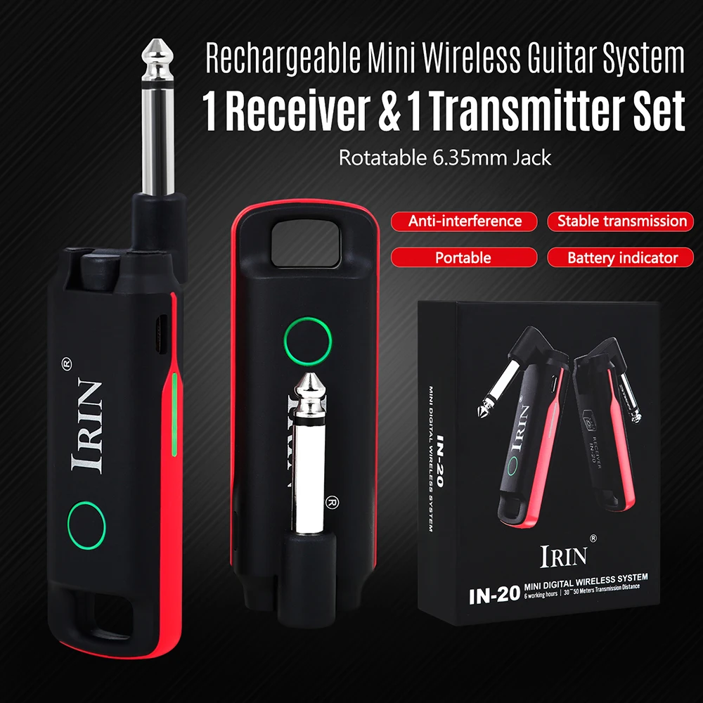 IN-20 Wireless Guitar System 99 Channels Built-in Rechargeable Wireless Guitar Transmitter Receiver for Electric Guitar Bass
IN-20 Wireless Guitar System 99 Channels Built-in Rechargeable Wireless Guitar Transmitter Receiver for Electric Guitar Bass