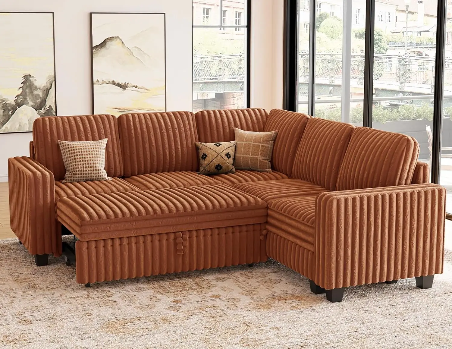 Plush Corduroy Modular Sectional Sofa with Pull Out Bed Convertible Small Sectional Corner Couch for Living Room, Customized
Plush Corduroy Modular Sectional Sofa with Pull Out Bed Convertible Small Sectional Corner Couch for Living Room, Customized