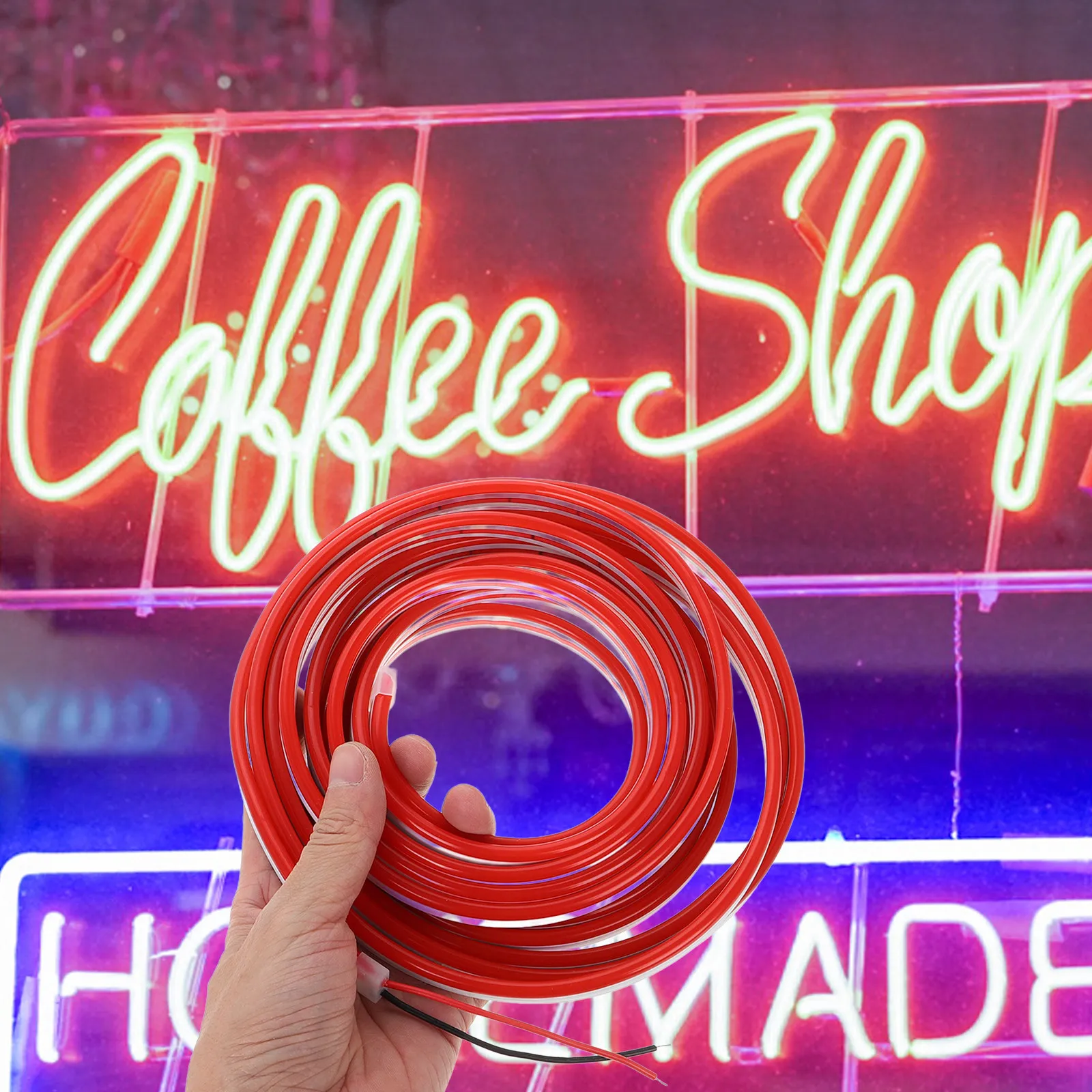 Waterproof Silicone Neon LED Strip Light Flexible Red 12V Neon Rope Light Outdoor Sign Decoration DIY Projects Holiday Lighting