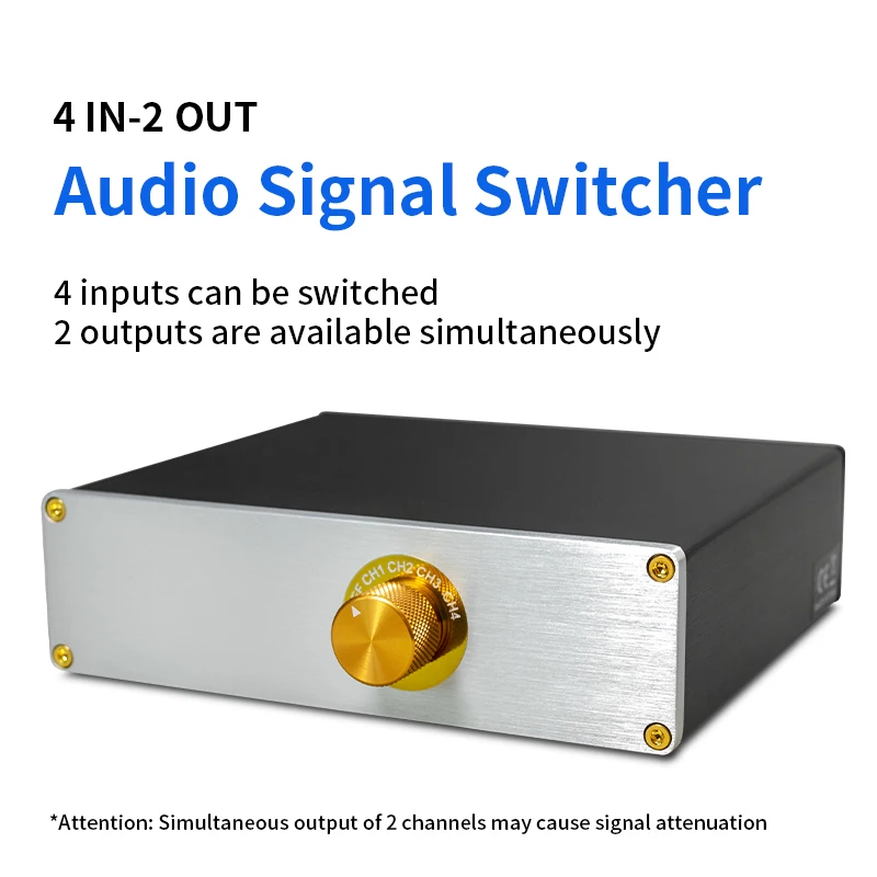 Passive 4 in 2 out RCA Audio Switcher, HiFi Stereo Source Signal Selector, 4 Input 2 Output Switch for Home Theater Audio signal
Passive 4 in 2 out RCA Audio Switcher, HiFi Stereo Source Signal Selector, 4 Input 2 Output Switch for Home Theater Audio signal