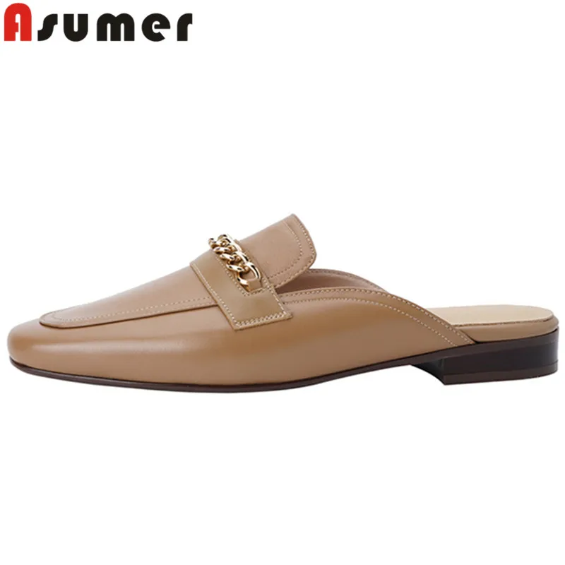 ASUMER 2022 New Genuine Leather Mules Women Sandals Square Low Heels Sandals Metal Decoration Ladies Summer Dress Shoes
ASUMER 2022 New Genuine Leather Mules Women Sandals Square Low Heels Sandals Metal Decoration Ladies Summer Dress Shoes