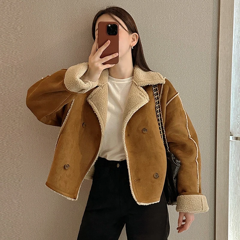 Retro Briti Sle Lamb Fur Collar Double Breasted Loose Long Sve Velvet Coat Chic Autumn Winter Women's Faion Outerwear
Retro Briti Sle Lamb Fur Collar Double Breasted Loose Long Sve Velvet Coat Chic Autumn Winter Women's Faion Outerwear