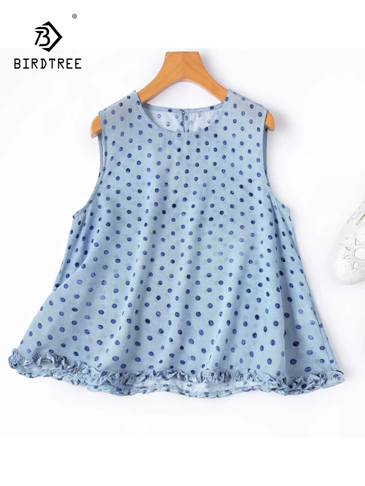 BirdTree-100%Real Silk Double Crepe Elegant Vest, O Neck Dot Print Ruffles, Women Sweet Loose Tank Top, 2026 Summer New T66363CC
BirdTree-100%Real Silk Double Crepe Elegant Vest, O Neck Dot Print Ruffles, Women Sweet Loose Tank Top, 2026 Summer New T66363CC