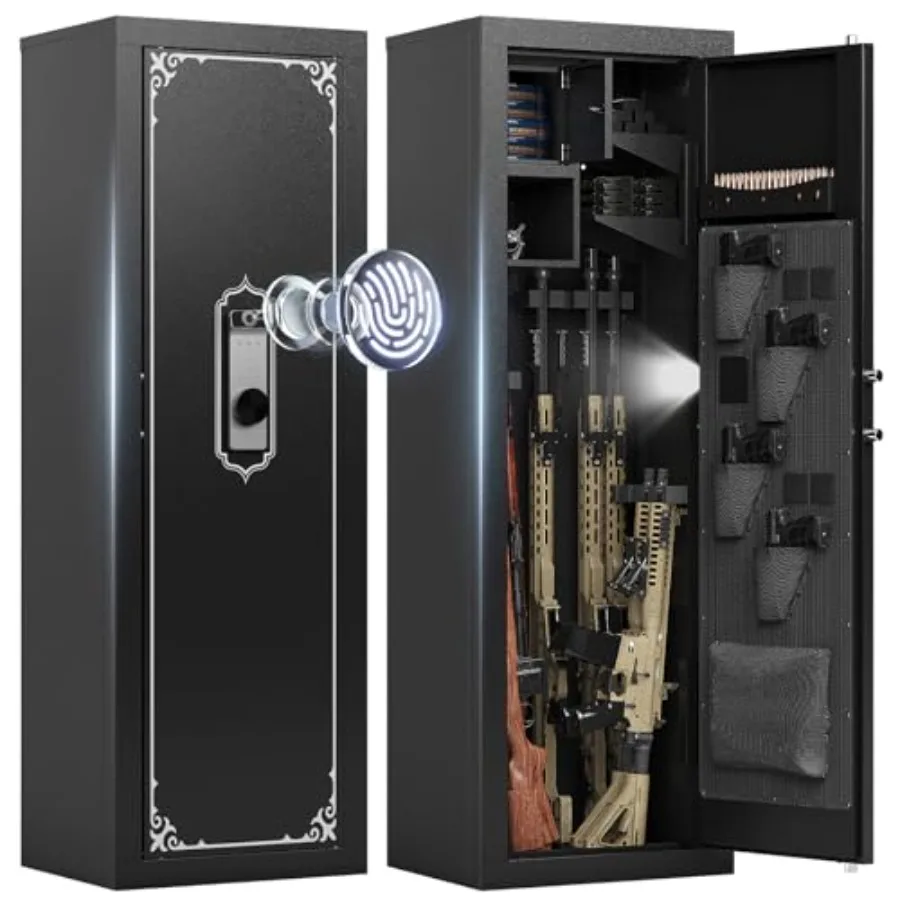 Biometric gun safe for rifles and pistols: heavy-duty steel, black, fingerprint lock with anti-theft alarm, adjustable racks, s
Biometric gun safe for rifles and pistols: heavy-duty steel, black, fingerprint lock with anti-theft alarm, adjustable racks, s