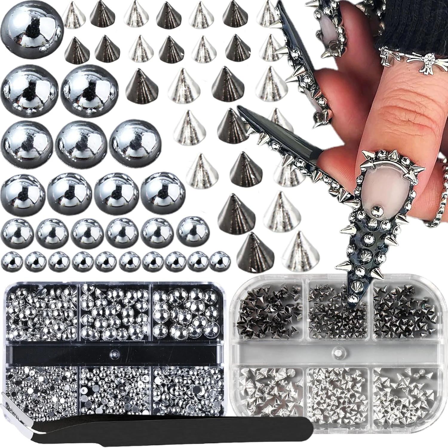 3D Mini Metal Punk Nail Art Studs Mixed Sizes Gold Black Cone Spikes Alloy Rivets Jewelry Steel Balls Jewels for Women
3D Mini Metal Punk Nail Art Studs Mixed Sizes Gold Black Cone Spikes Alloy Rivets Jewelry Steel Balls Jewels for Women
