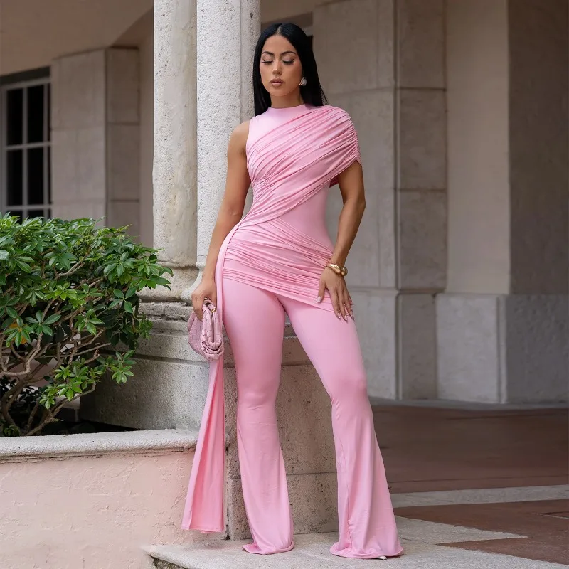 Side Ribbon Solid Ruched Flare Jumpsuits Women Fashion O Neck One Shoulder Peach Hip Slim Party Overalls Casual Streetwear
Side Ribbon Solid Ruched Flare Jumpsuits Women Fashion O Neck One Shoulder Peach Hip Slim Party Overalls Casual Streetwear
