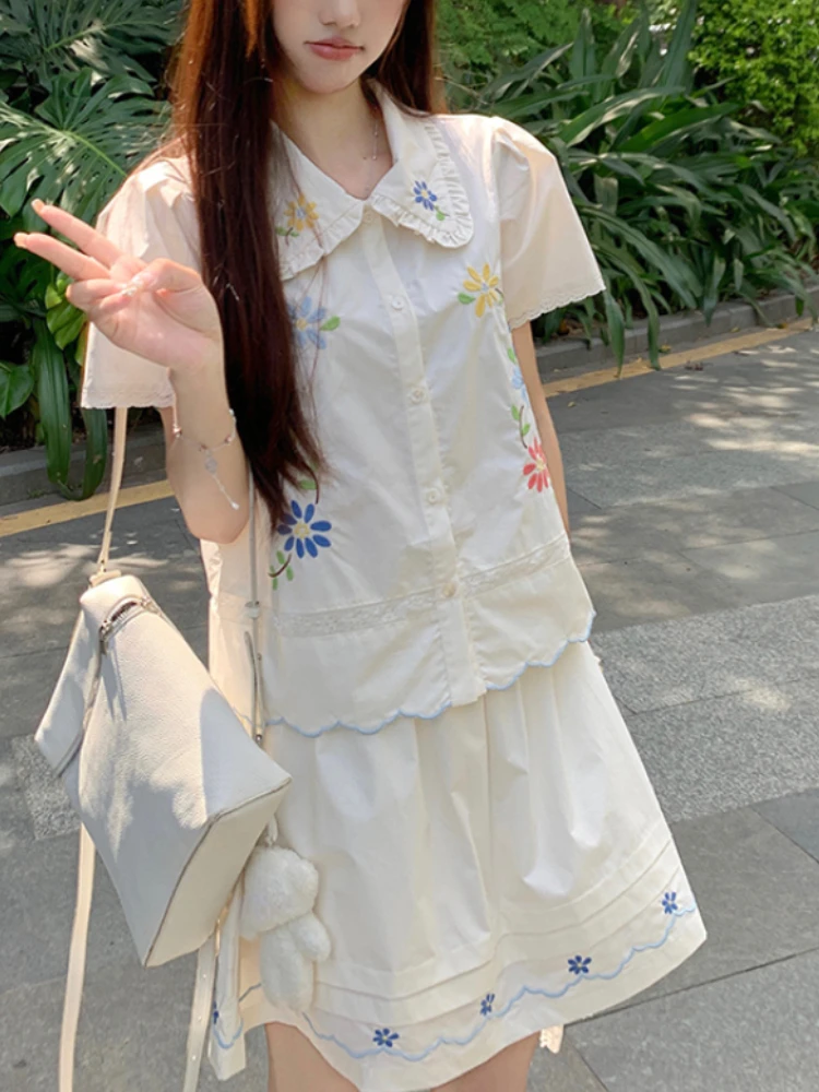 Summer Japanese Kawaii 2 Piece Set Women Embroidery Vintage Sweet Mini Skirt Suit Female Short Sleeves Top+High Waisted Skirt
Summer Japanese Kawaii 2 Piece Set Women Embroidery Vintage Sweet Mini Skirt Suit Female Short Sleeves Top+High Waisted Skirt