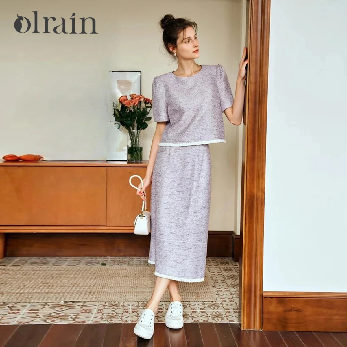 OLrain офисные женские фиолетовые твидовые комплекты с юбкой, женские летние элегантные наряды, женские топы с короткими рукавами 2025, юбка-миди с разрезом O24XE91215
OLrain офисные женские фиолетовые твидовые комплекты с юбкой, женские летние элегантные наряды, женские топы с короткими рукавами 2025, юбка-миди с разрезом O24XE91215