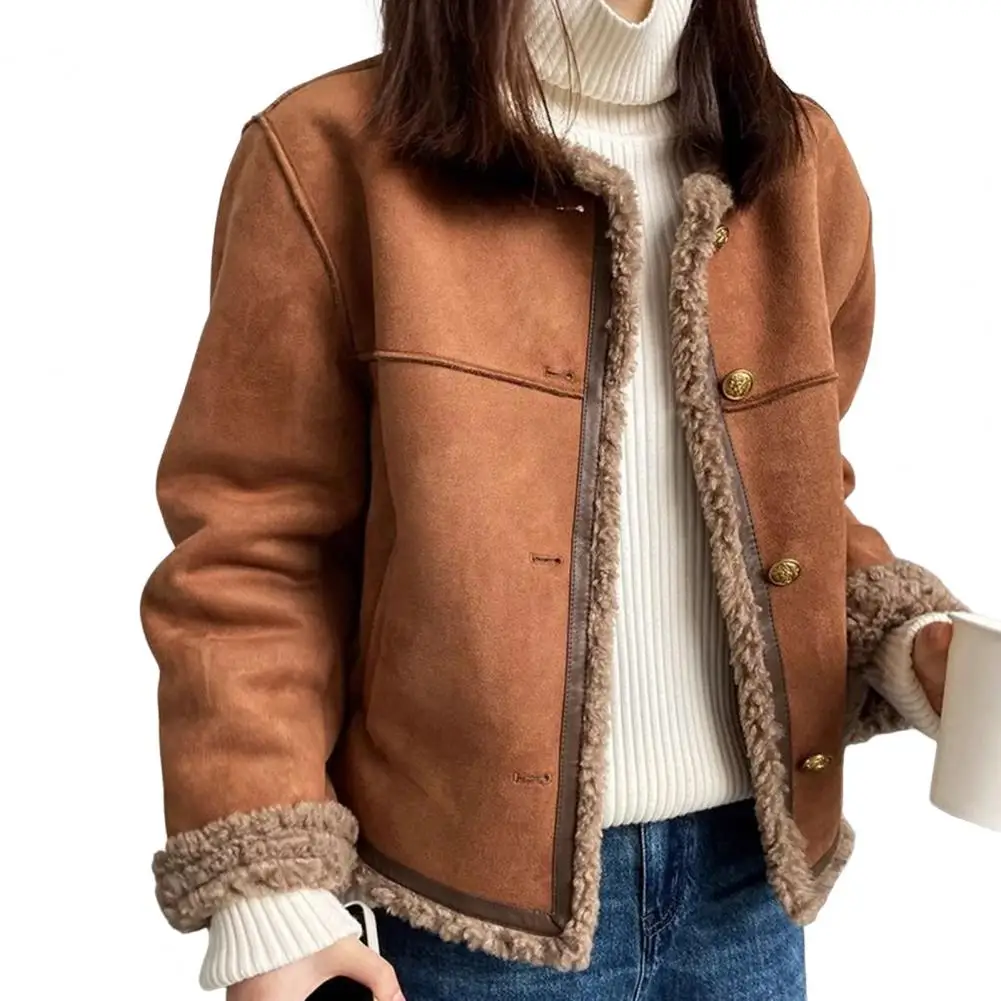Women Coat Cozy Plush Winter Coat for Women Short Round Neck Jacket with Single-breasted Closure Warm Stylish Outerwear for Wear
Women Coat Cozy Plush Winter Coat for Women Short Round Neck Jacket with Single-breasted Closure Warm Stylish Outerwear for Wear