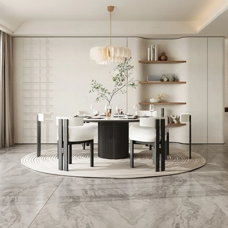 Solid wood rock slab household round dining table, black and white medieval table
Solid wood rock slab household round dining table, black and white medieval table