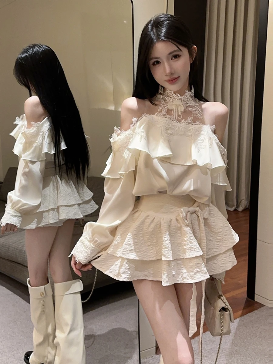 Pure Desire Sexy Sweet Embroidered Lace Patchwork Long Sve irt High Waist Slimming Cake Skirt Set Women's Faion Ensemble
Pure Desire Sexy Sweet Embroidered Lace Patchwork Long Sve irt High Waist Slimming Cake Skirt Set Women's Faion Ensemble