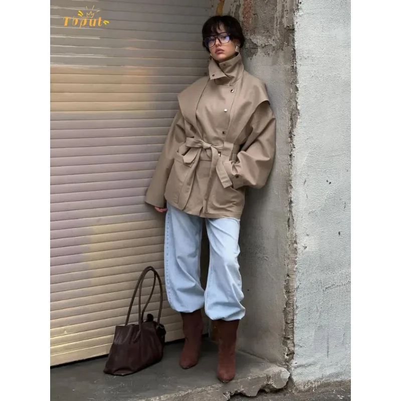 Тренч на шнуровке с воротником-стойкой, женский шикарный однобортный однобортный плащ с лацканами на талии, женские осенние уличные пальто
Тренч на шнуровке с воротником-стойкой, женский шикарный однобортный однобортный плащ с лацканами на талии, женские осенние уличные пальто