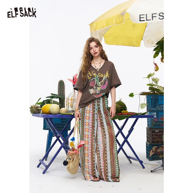 ELFSACK Women's Full Printed Wide Leg Pants with Elastic Waist, Cartoon Fruit Floral Print Loose Trousers for Daily
ELFSACK Women's Full Printed Wide Leg Pants with Elastic Waist, Cartoon Fruit Floral Print Loose Trousers for Daily