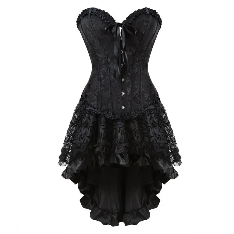 Corset Dress Overbust Burlesque Costumes Floral Lace Push Up Bustier With Skirt Fashion Sexy Victorian Korsett Plus Size Black
Corset Dress Overbust Burlesque Costumes Floral Lace Push Up Bustier With Skirt Fashion Sexy Victorian Korsett Plus Size Black