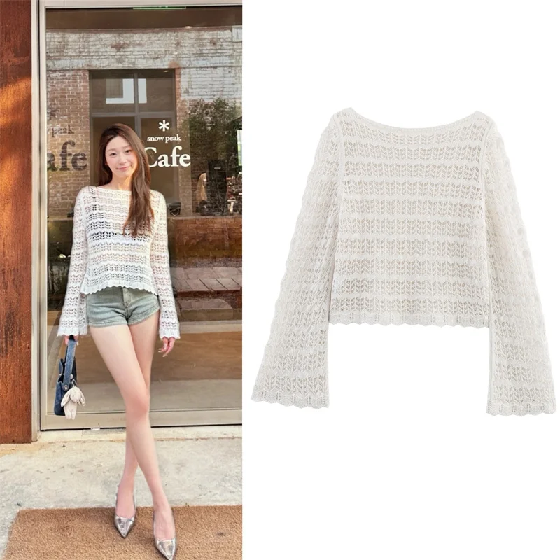 Women's Blouse Summer 2025 New White Long Sleeve Crew Neck Cutout Design Knit Sweater Fashionable and Sexy Casual personality
Women's Blouse Summer 2025 New White Long Sleeve Crew Neck Cutout Design Knit Sweater Fashionable and Sexy Casual personality