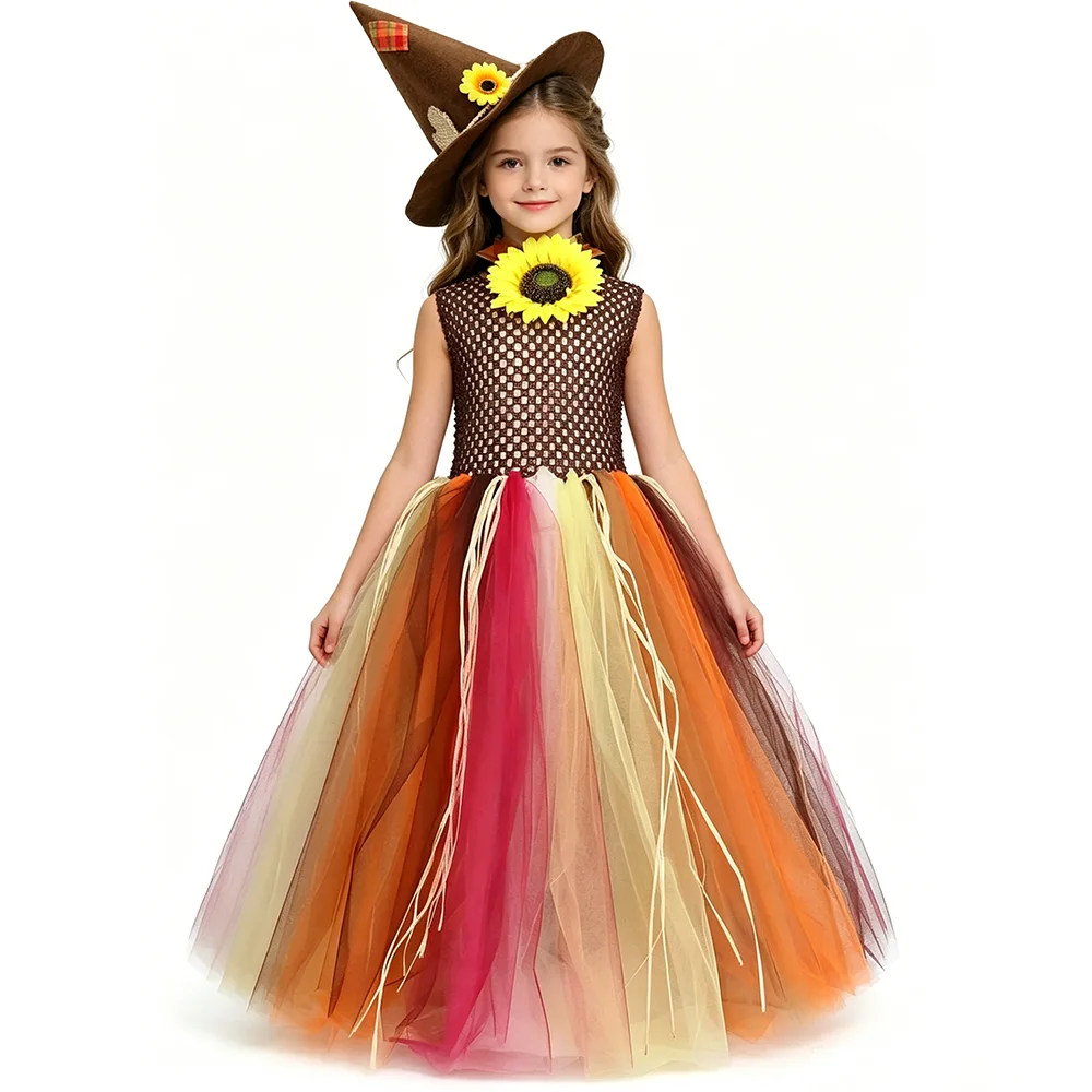 Kids Scarecrow Long Tutu Dress Set with Sunflower & Witch Hat Girls Halloween Thanksgiving Costumes Role Play Party Tutus Outfit
Kids Scarecrow Long Tutu Dress Set with Sunflower & Witch Hat Girls Halloween Thanksgiving Costumes Role Play Party Tutus Outfit