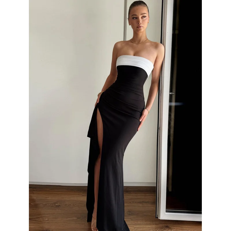 Hot Selling New Solid Color Queen Style One Neck Contrasting Color Wrapped Chest, Waist Cinching Split Dress
Hot Selling New Solid Color Queen Style One Neck Contrasting Color Wrapped Chest, Waist Cinching Split Dress
