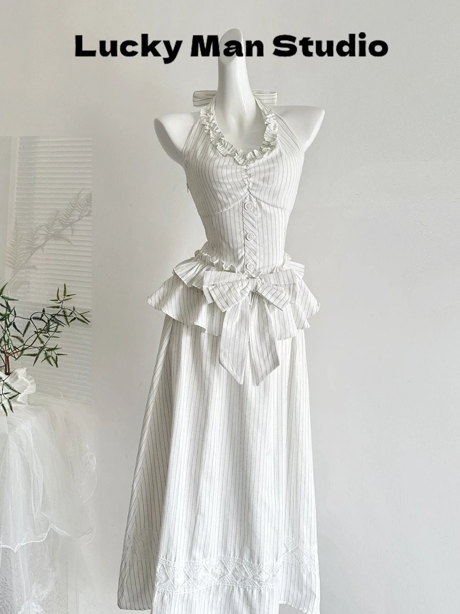 Luckymann Summer Night Knot Hanging Neck Lace Skirt Set Puffy Feelings Mid-Length Sleeveless Women's Fashion Set
Luckymann Summer Night Knot Hanging Neck Lace Skirt Set Puffy Feelings Mid-Length Sleeveless Women's Fashion Set