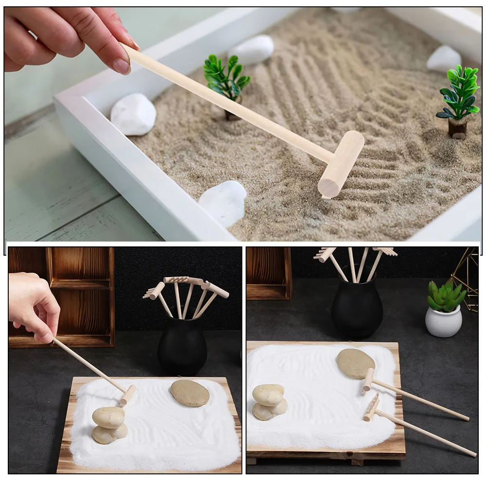 7Pcs Miniature Garden Rake Bamboo Sand Rake Set for Zen Garden Sand Table Raking Supplies Sandbox Mini Rakes Set