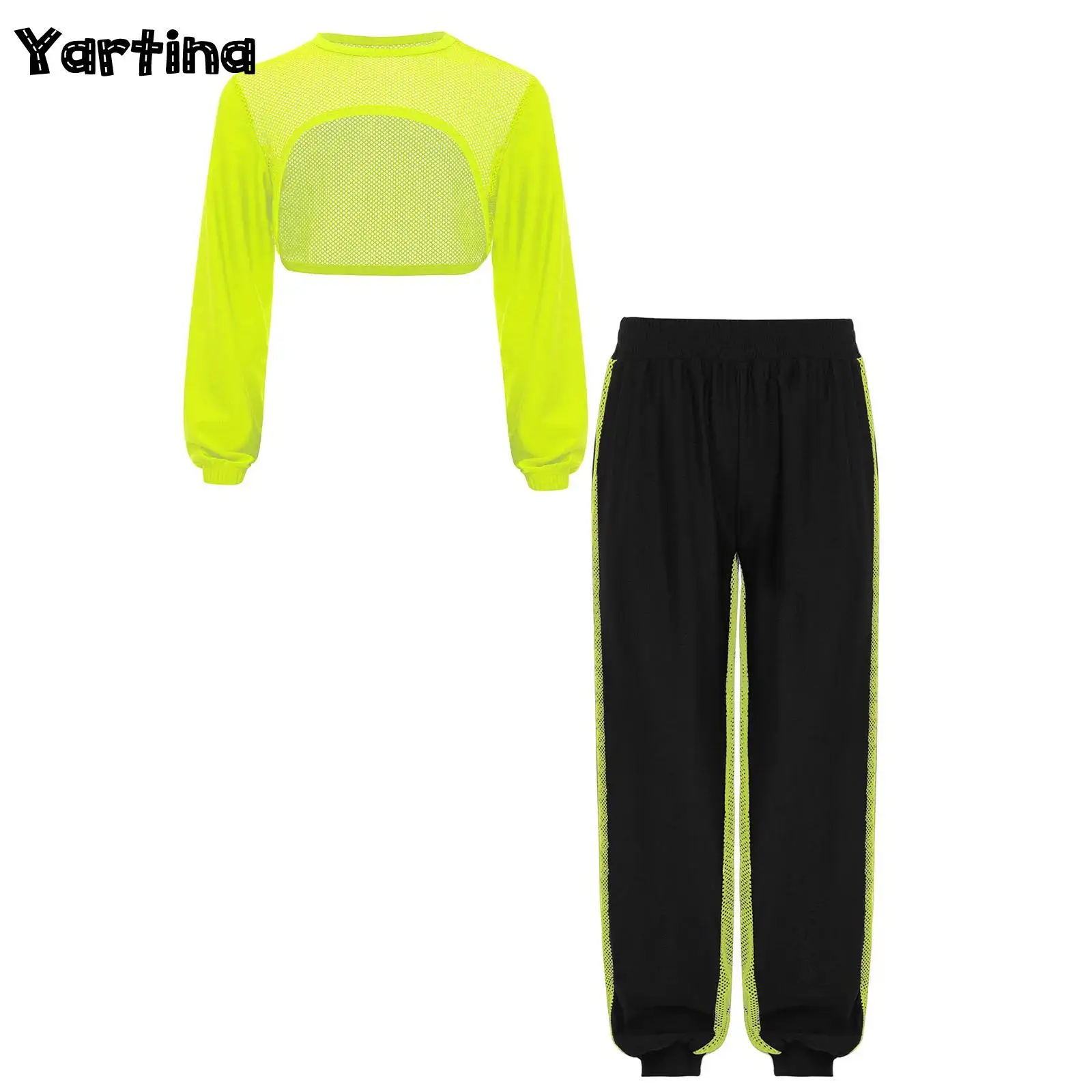 Детский костюм для танцев в стиле хип-хоп и джаз для девочек, костюм для выступлений, укороченный топ с длинными рукавами и сетчатым подолом, с контрастными брюками
Детский костюм для танцев в стиле хип-хоп и джаз для девочек, костюм для выступлений, укороченный топ с длинными рукавами и сетчатым подолом, с контрастными брюками