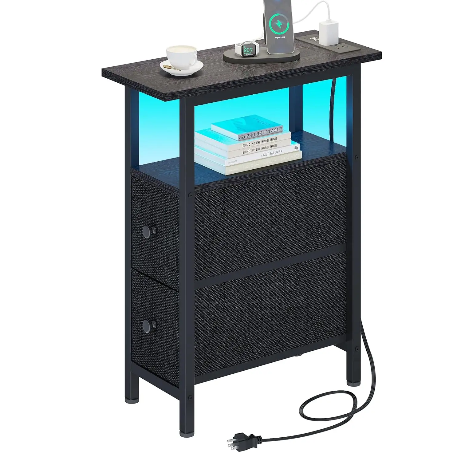 Narrow End Table Charging Station 2 Drawers LED Nightstand Bedroom Living Room Small Space Black, Customized
Narrow End Table Charging Station 2 Drawers LED Nightstand Bedroom Living Room Small Space Black, Customized